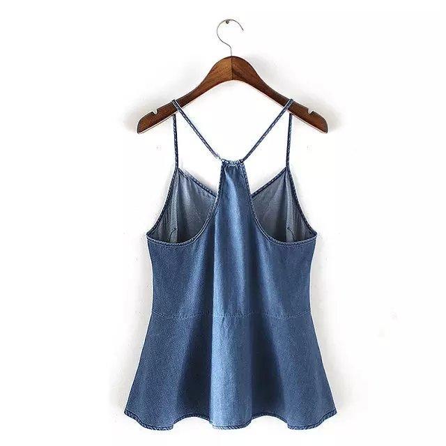 Summer Fashion Women Denim Blue V-neck Spaghetti Strap backless camis Casual brand designer Tank Tops