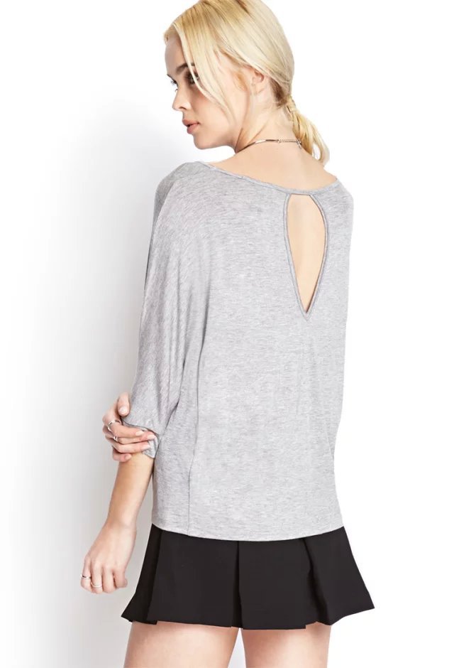 Summer Fashion Women Elegant back Hollow out T-Shirt O-neck Three Quarter Sleeve Gray shirts Casual brand Tops