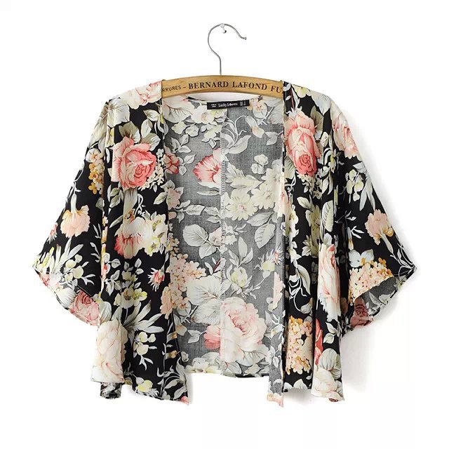 summer fashion women elegant flower print short Kimono blouse loose vintage quimono brand woman clothes 01SY
