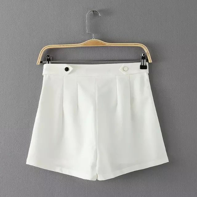 Summer Fashion Women Elegant Side Zipper button pocket white casual slim quality brand designer Shorts