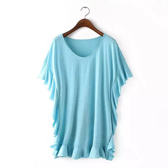 Women Blue Ruffle T shirt Dress Summer Style Sexy Bandage Short Beach Dress Cotton Long Tops Tee Club Party Dresses
