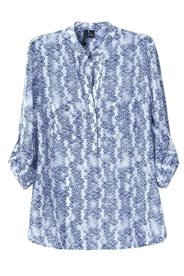 Fashion Ladies' elegant blue porcelain print blouses sexy v neck long sleeve Shirt casual brand designer tops