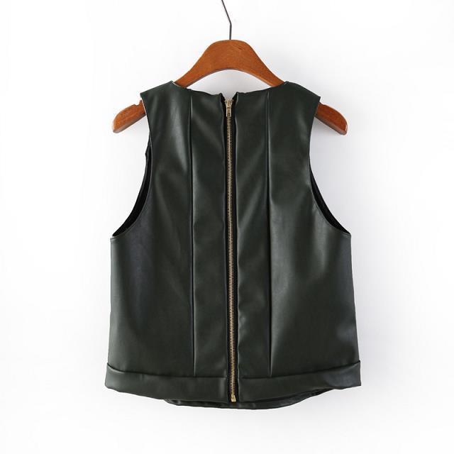 Fashion Ladies' Elegant Faux leather sleeveless tank tops stylish blouse casual slim brand designer tops