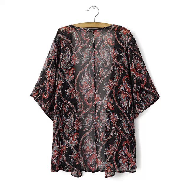 fashion lady elegant paisley flower print short Kimono vintage quimono loose tops woman clothes 01SY