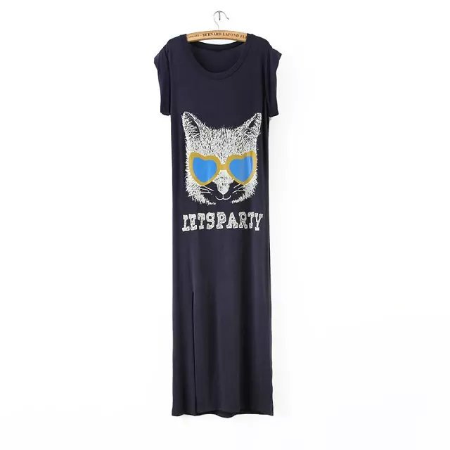 Fashion Summer Elegant Cat Print Cotton Long Sports Clothing Dresses Sleeveless casual brand street vestidos
