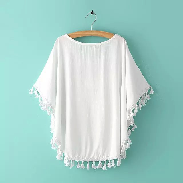 Fashion Summer women Paris Tower Print O neck Tassel Bat Sleeve White T shirt casual Loose brand designer tops