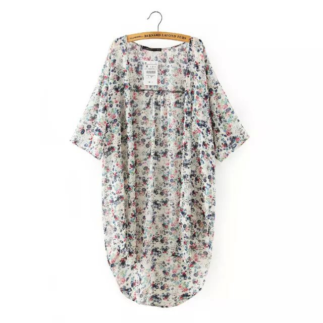 Fashion Women Elegant Chiffon Butterfly Print Air Conditioning short sleeve Coat casual jacket Perspective Cover Up Tops