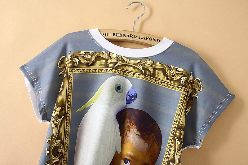 Fashion Women Elegant Children Birds printed T shirt O Neck short sleeve Shirts Casual Brand Tops