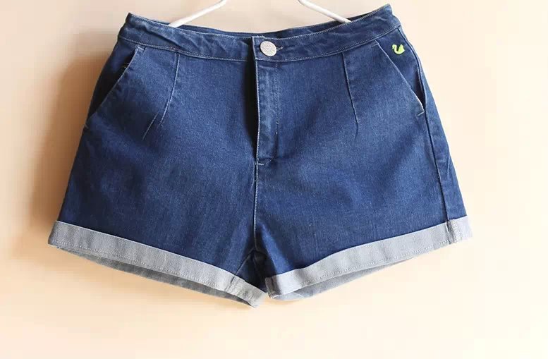 Fashion Women Elegant Denim Blue Patchwork Swan embroidery shorts pockets Slim casual Jeans shorts