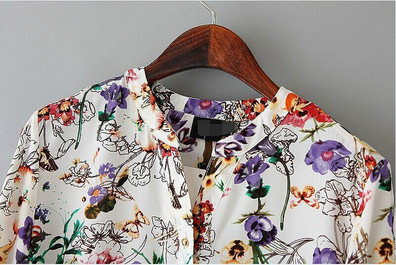 Fashion Women elegant floral print Button blouses vintage Three Quarter Sleeve V-neck shirts casual Plus Size brand tops