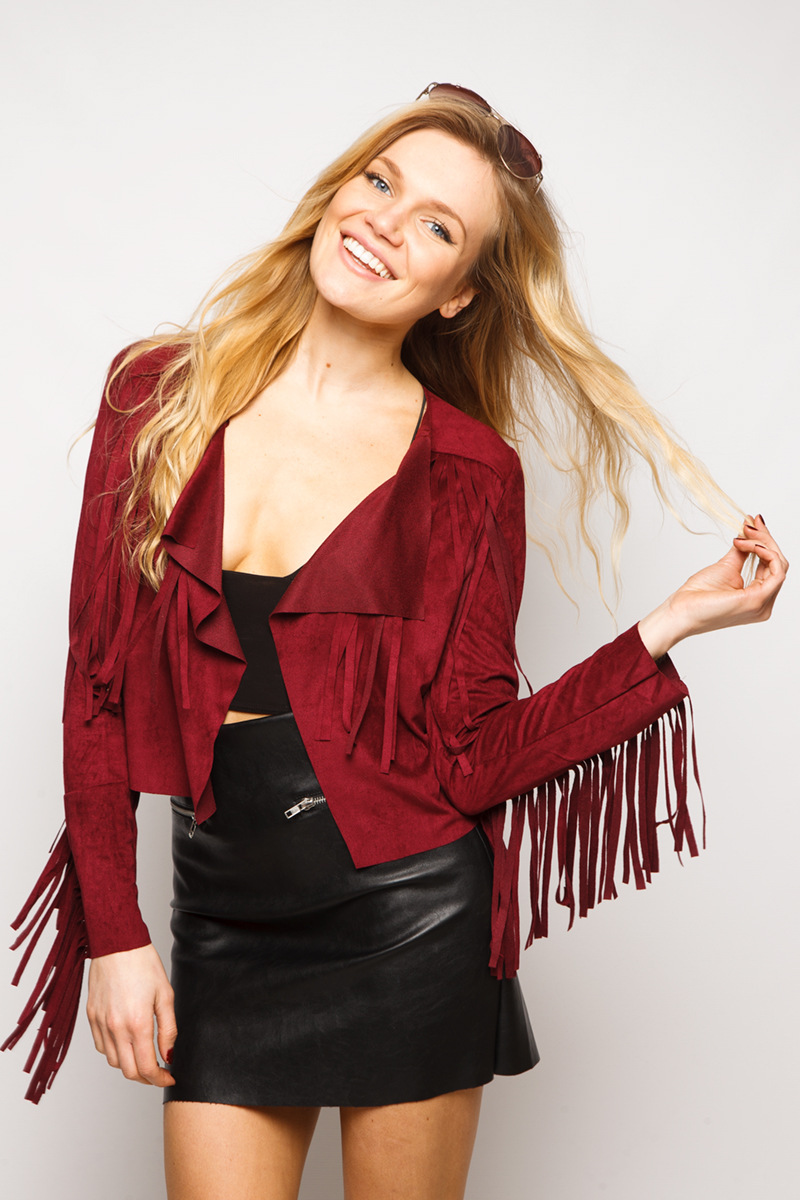 Fashion women Faux Suede Leather Fringe black Jacket short coat long sleeve Cardigan casual slim brand tops chaquetas mujer