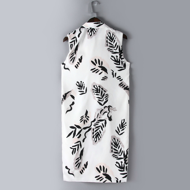Fashion Women Office Elegant Floral Print Long Vests Sleeveless Outerwear Pocket Casual brand Tops