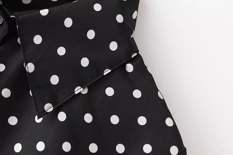 Fashion Women pocket Blouses Turn-down collar Long Sleeve Black Shirts Casual brand High Street Dots Tops