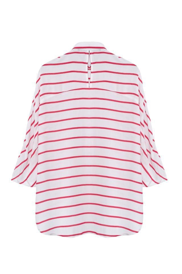 Fashion women sweet classic red striped print OL blouses half sleeve Shirt casual slim brand designer tops