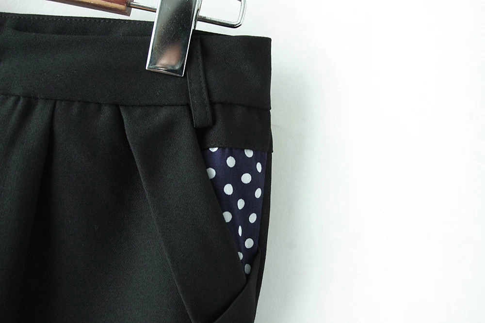 Fashion women's Elegant school Style pocket Dot cuffs trousers casual Zipper brand design