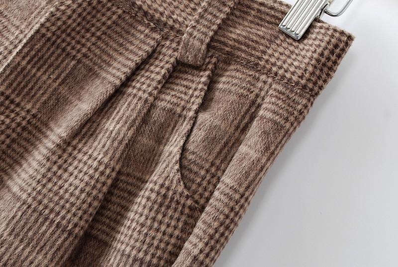 Fashion women's Elegant vintage brown plaid pockets woolen pants slim trousers casual leisure brand designer pants