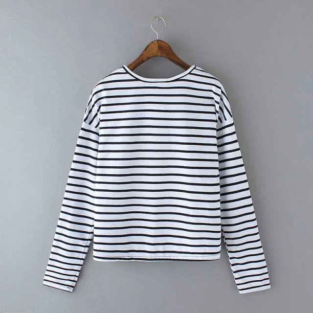 New Arrival Autumn Women Loose boat Strip Print Sport Pullover T-Shirt Long Sleeve Shirts Top
