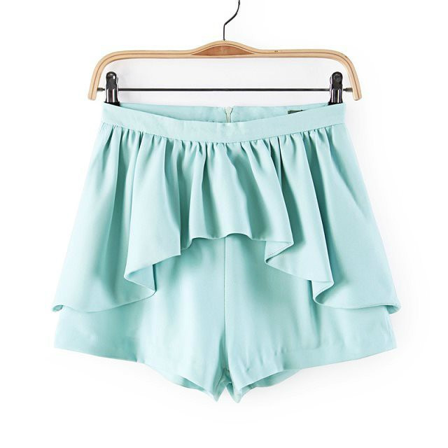 New Summer Fashion Ladies Blue ruffles sweet zipper high waist skirt shorts For Female casual Women office short mujer