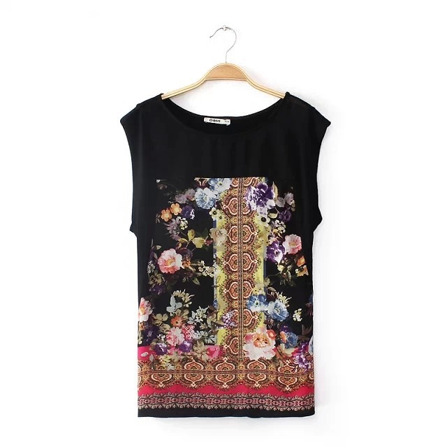 New summer Fashion Ladies' rose flower print tank O neck sleeveless Shirt casual slim brand designer tops