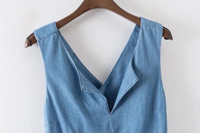 Summer Fashion Women Blue Denim Cross Backless Ruffled V-neck sleeveless casual cozy brand designer Tank Crop tops
