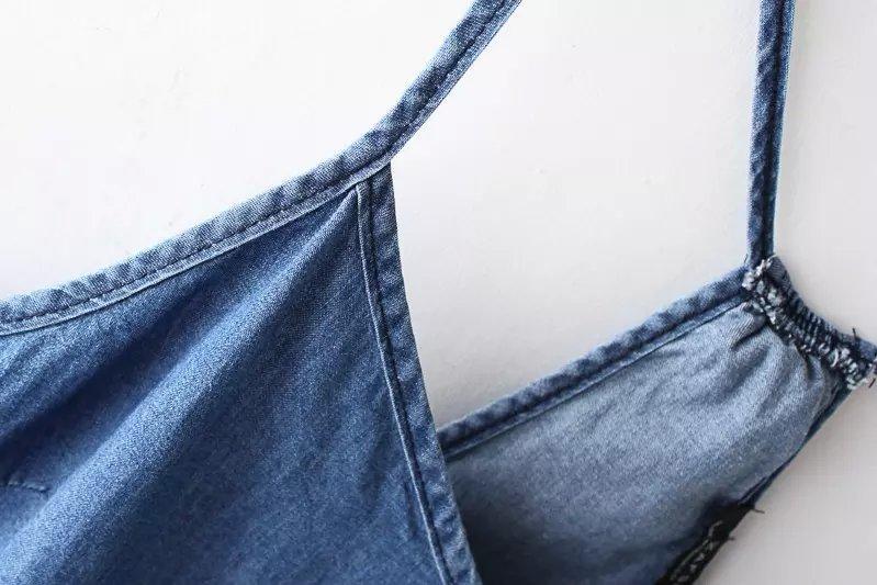 Summer Fashion Women Denim Blue V-neck Spaghetti Strap backless camis Casual brand designer Tank Tops