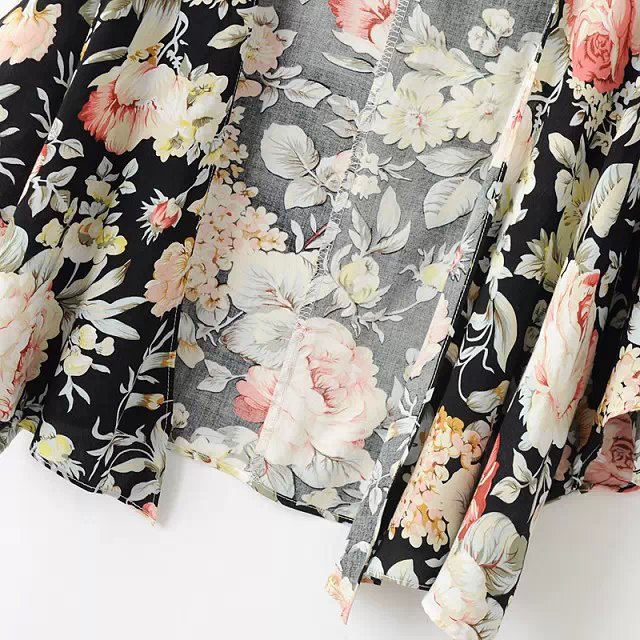 summer fashion women elegant flower print short Kimono blouse loose vintage quimono brand woman clothes 01SY