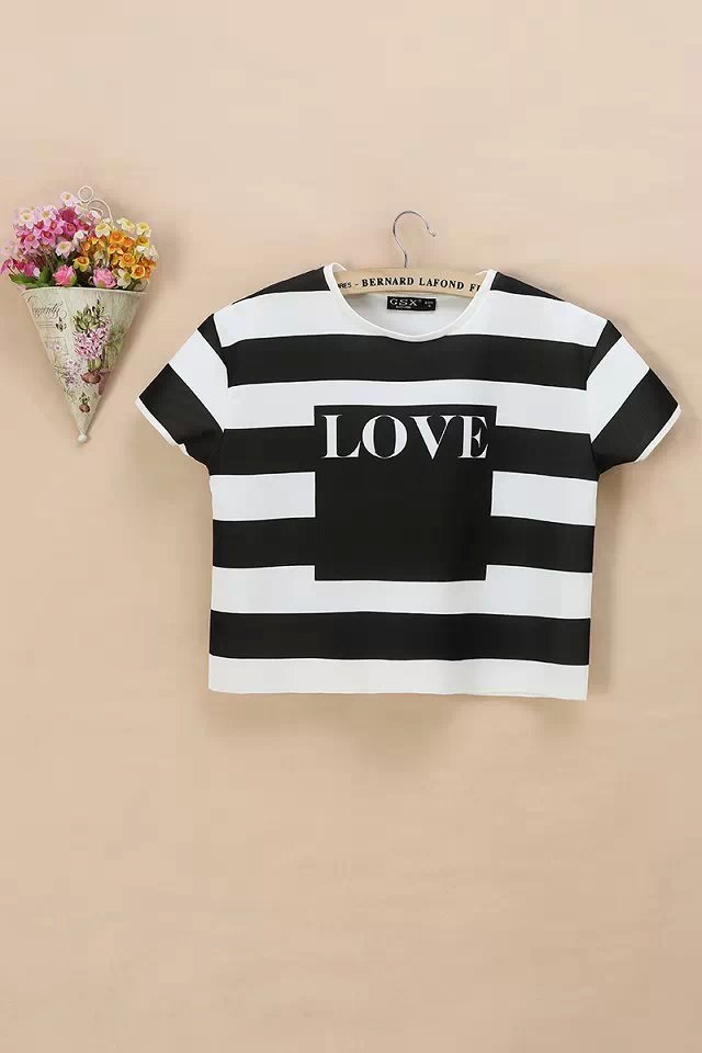 summer Fashion Women vintage letter striped print basic cotton T shirt short sleeve casual top tee O neck shirts