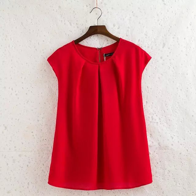 Summer Style Fashion women elegant Pleated white black Red blouses shirt vintage sleeveless casual Brand tops