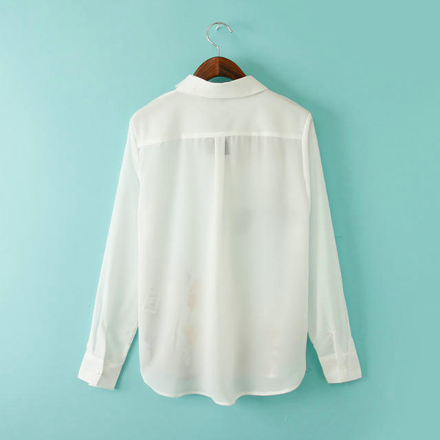 Women fashion elegant white floral print blouses vintage turn down collar long sleeve shirt work wear casual slim tops