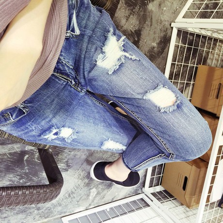 Hot sale Women's ripped jeans Fashion boyfriend jeans for woman Loose hole harem denim pants Women jeans Free shipping