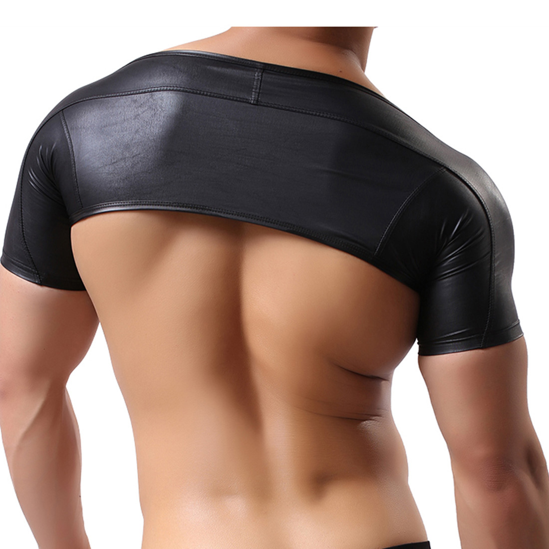 Men's Lingerie Underwear Stage Costumes Imitation Leather Waistcoat C49 Black XL