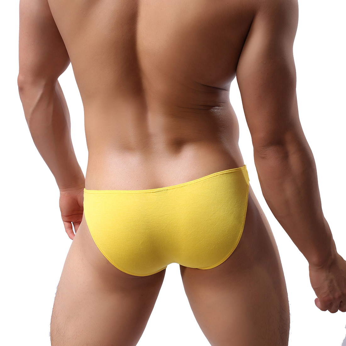 Men's Sexy Lingerie Underwear Modal Triangle Pants Shorts with Penis Sheath WH8 Yellow L