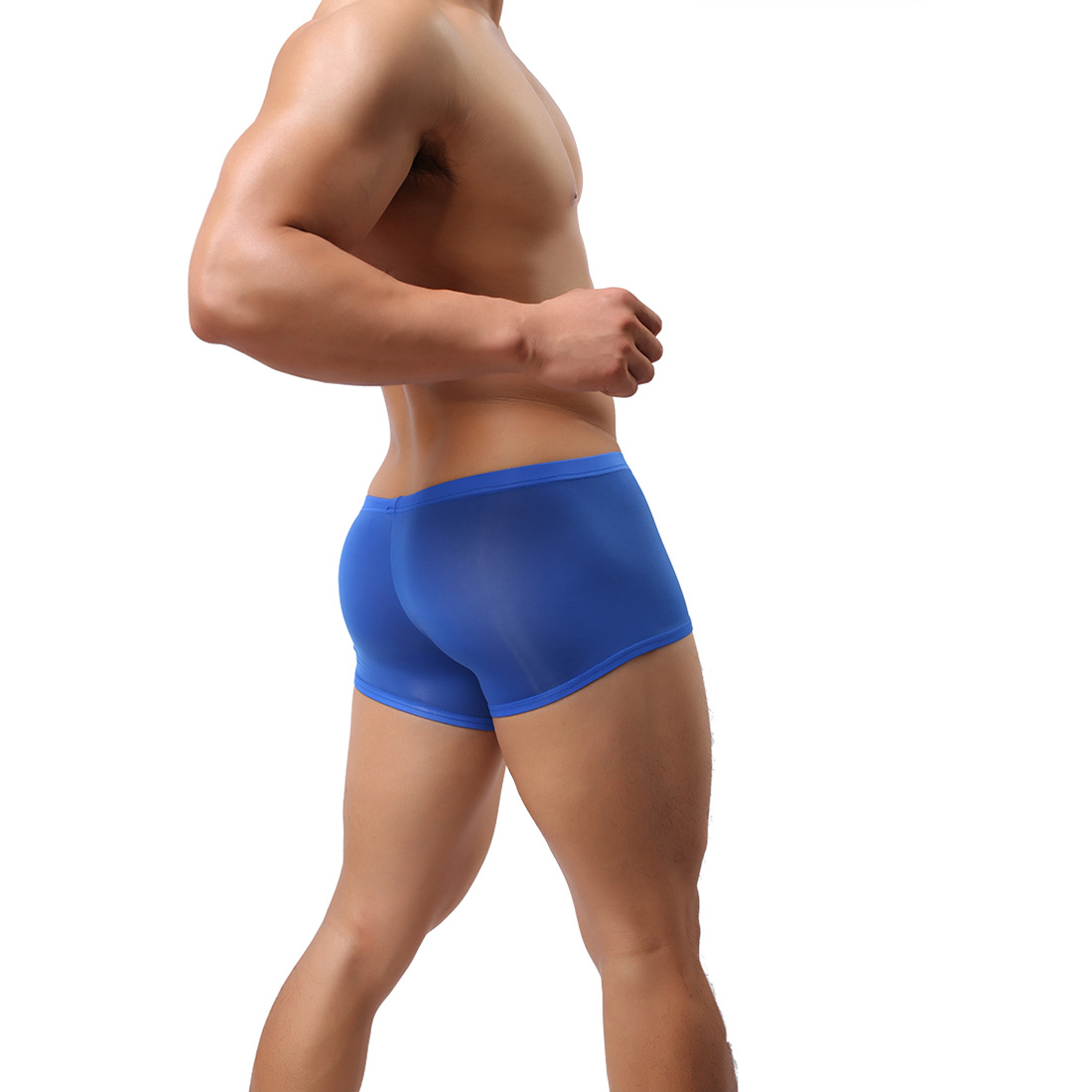 Men's Sexy Lingerie Underwear See-through Boxer Shorts Underpants WH42 Blue M