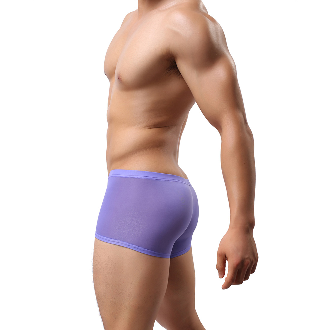 Men's Sexy Lingerie Underwear See-through Boxer Shorts Underpants WH42 Purple L