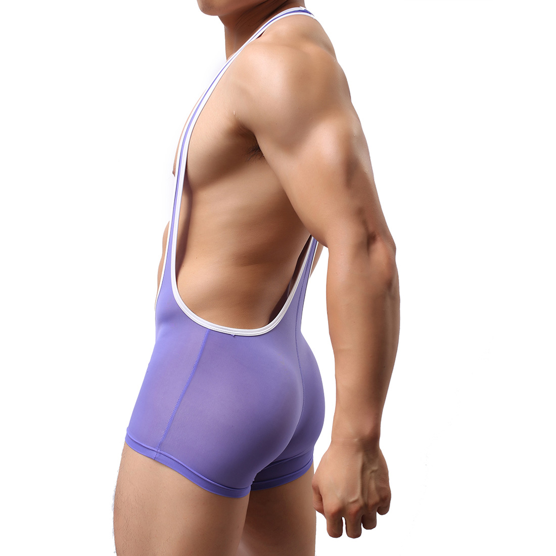 Men's Sexy Lingerie Underwear Sport Fitness One-pieces Swimsuit Wrestling Dress WH41 Purple M