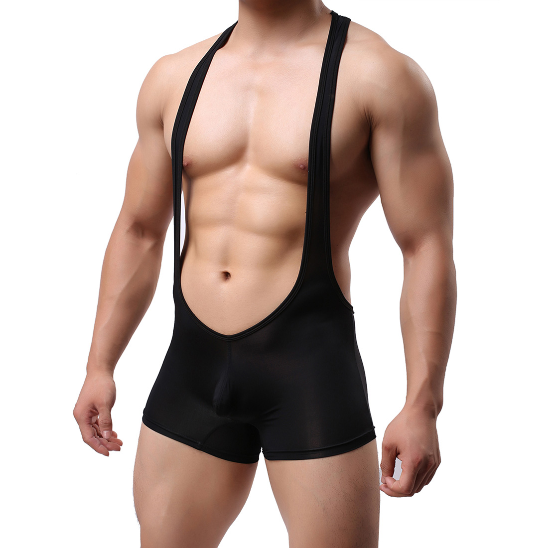 Men's Sexy Lingerie Underwear Sport Fitness One-pieces Swimsuit Wrestling Dress WH41 Black M