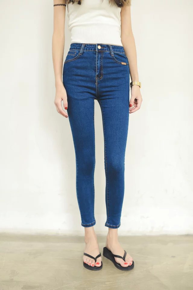 XRJ03 New Fashion Women Denim blue Zipper Casual brand designer Jeans pocket slim pants