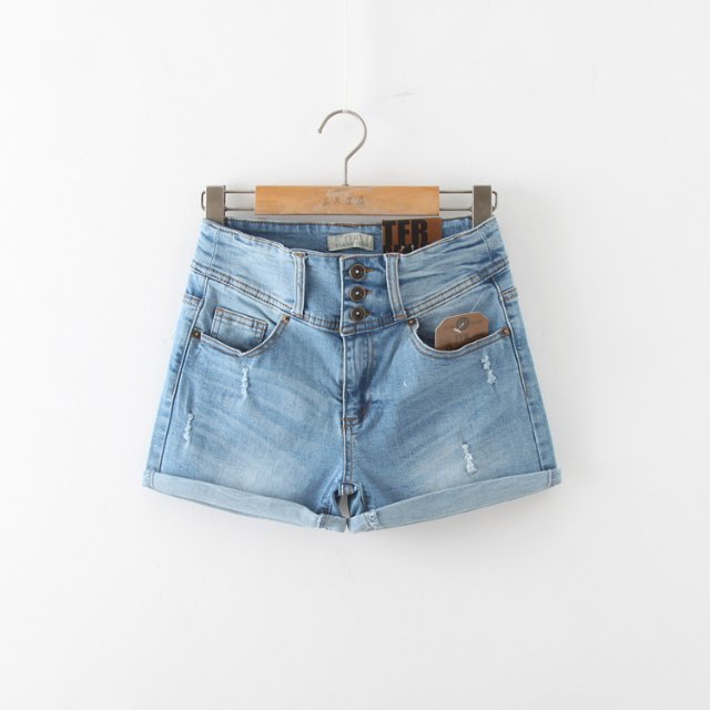 WS11 Summer New Fashion Women Vintage Denim blue 3 Buttons Pocket Cuffs Casual Jeans Shorts