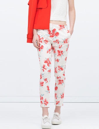 Fh02 New Fashion Ladies Elegant Floral Print Pants Zipper Pockets Casual Brand Design Capris Pencil Pant Trousers Women Female