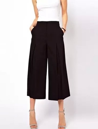 Dt01 Fashion Women Elegant Knee Black Wide Leg Pants Loose Ol Zipper Pockets Casual Brand Capris Trousers Pantalon Femme