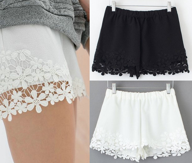 03X476 Summer Fashion Ladies' elegant sweet lace shorts elastic hot waist casual slim quality brand designer shorts