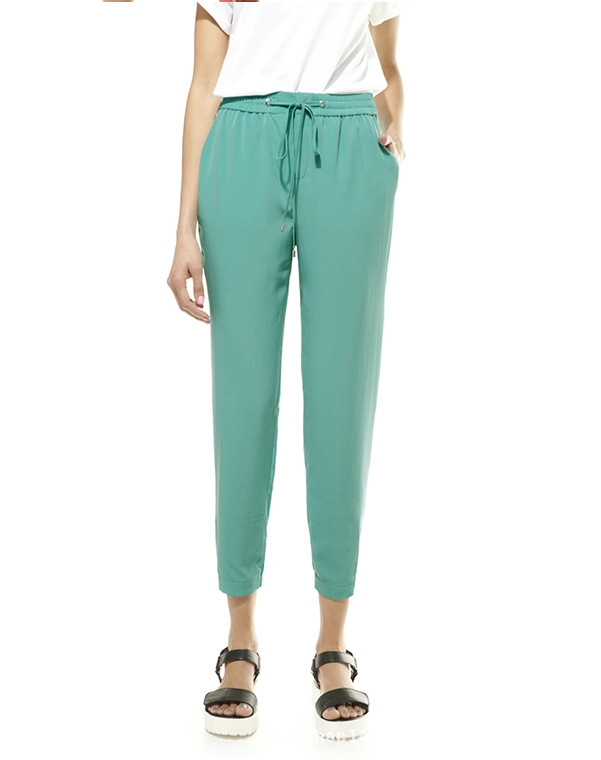03TH04 Fashion women's Elegant basic elastic waist harem pants cozy trousers drawstring pockets casual slim brand pants