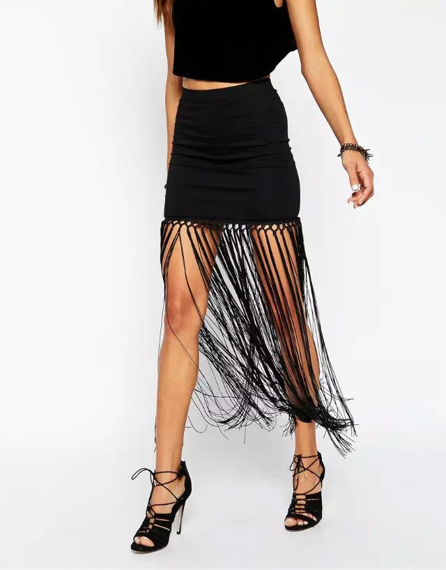 QIQ10 Fashion women elegant sexy Black Tassel Skirts Female hot stylish elastic waist casual slim brand skirts