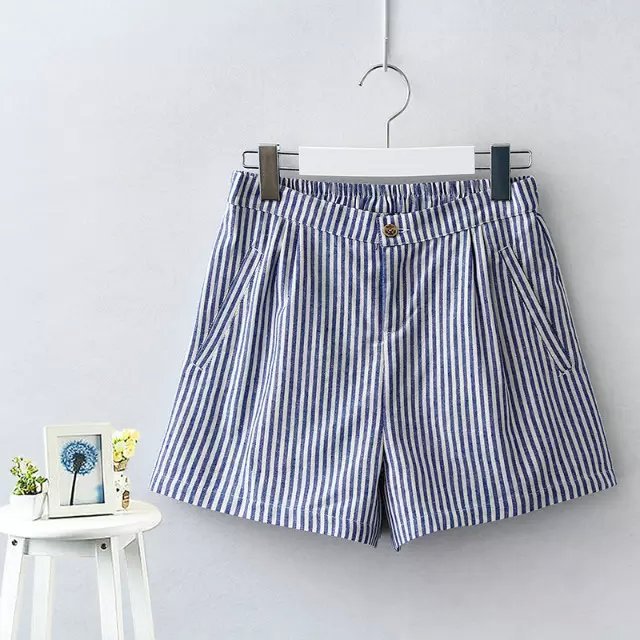 JIN27 Summer Fashion Stripe Print waist elastic Pocket shorts For Female casual Women short mujer