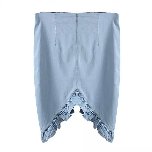 JQ132 Fashion Women Vintage Ruffle Irregular Denim Midi Skirts Blue Retro High Waist Casual Female Ms Skirt