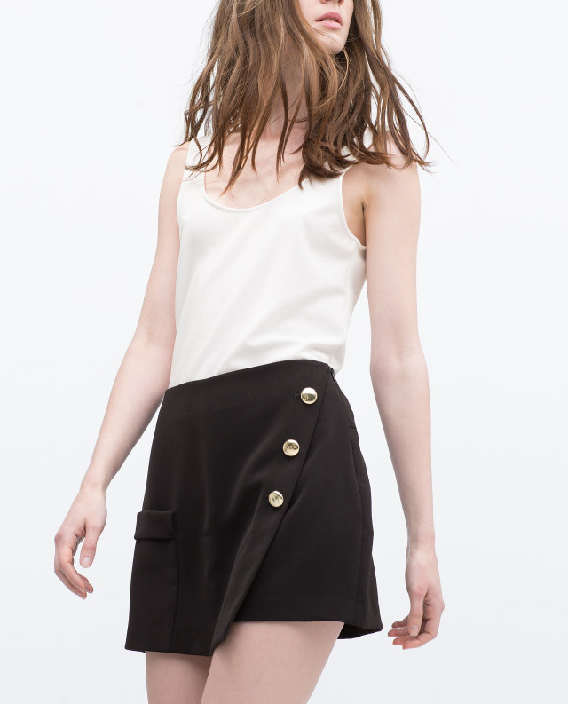 XD34 Fashion Summer Ladies' elegant Gold buttons Pocket Black Irregular shorts quality casual slim shorts