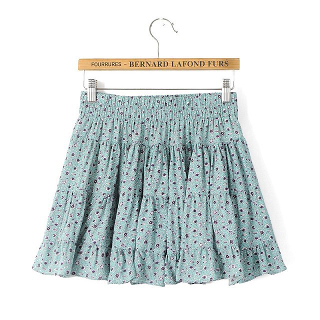 KQ69 Summer Fashion Women Floral print elastic waist Mini Pleated Skirts Casual Quality Skirt