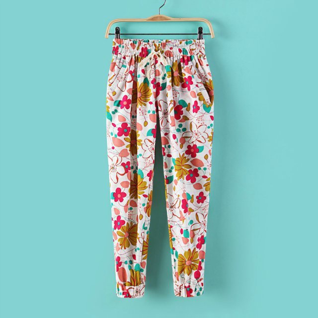 03A415 New summer Fashion Ladies' elegant Harem print pants elaetic waist pants OL pants casual slim pants