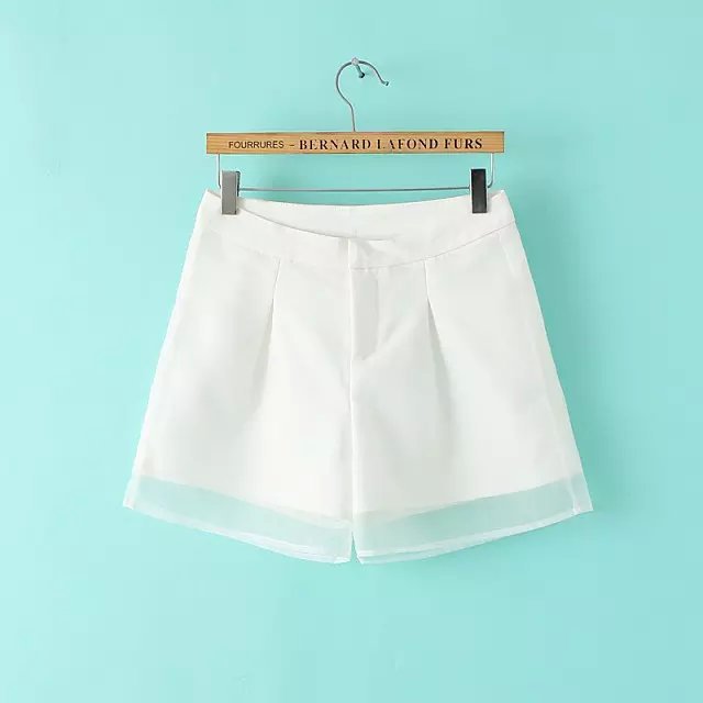 RMG21 Fashion Summer Ladies' elegant Candy Color Organza Patchwork Zipper shorts quality casual shorts