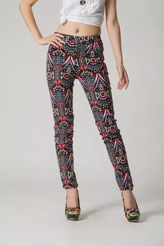 XC15 Fashion women Elegant Geometric Print pockets trousers Plus Size pencil pants casual slim brand design